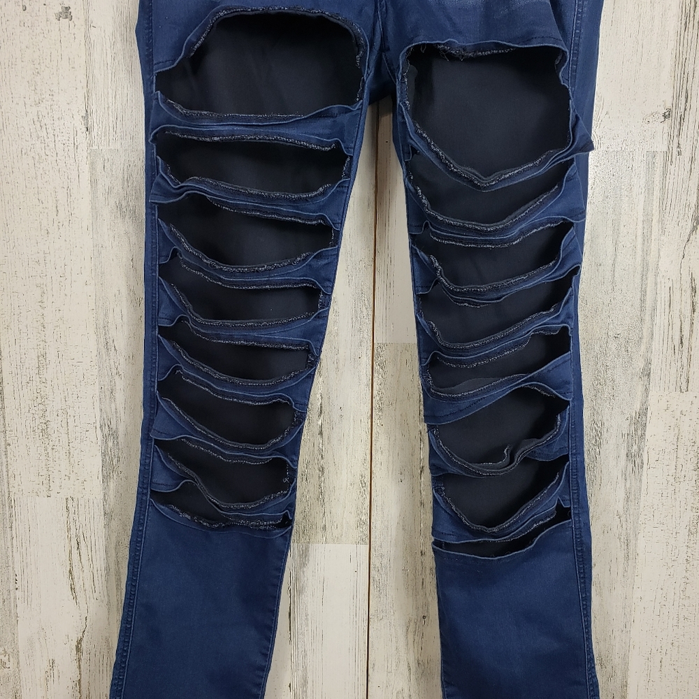 VIP juniors highly ripped dark wash stretchy jeggings - Picture 2 of 8